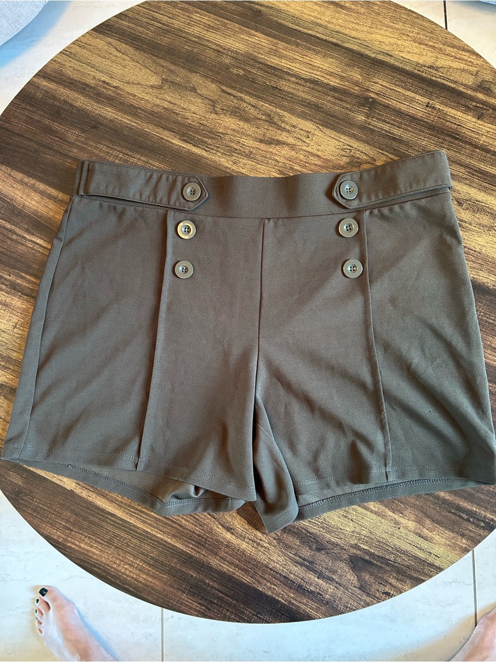 Women’s High-Waist Button Front Olive Green Shorts